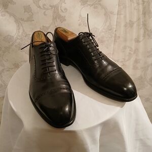 JM Weston Black leather Cap toe oxford brogues dress shoes Sz 9 C US 10.